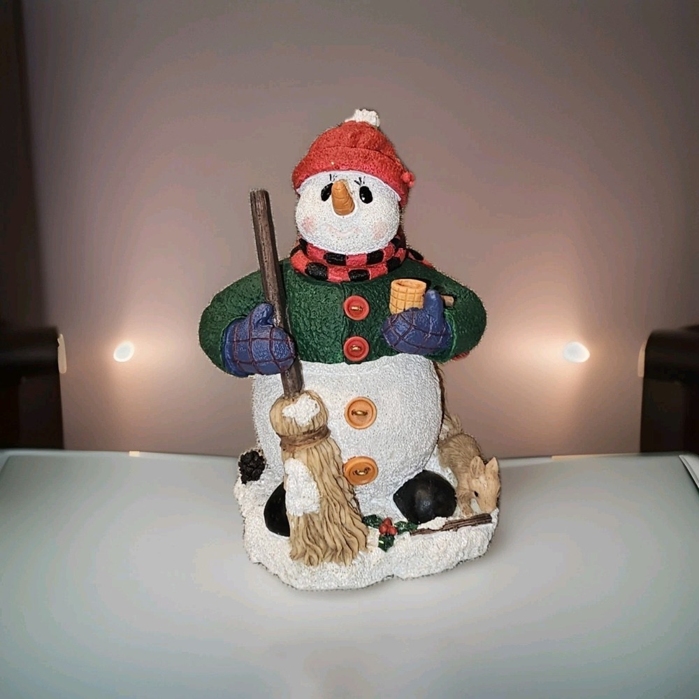 Vintage JC Penney Holiday Novelties Snowman Cup Broom & Squirrel Christmas Decor